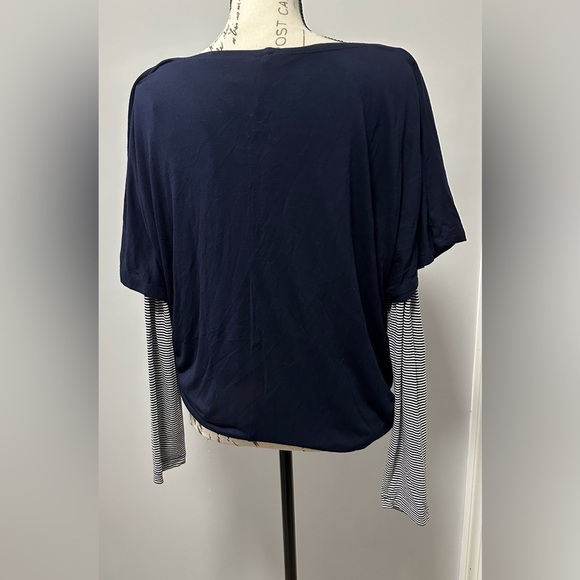 Chico’s Unique Layered Top - Navy Solid/Stripe Knit 🌟 - Picture 5 of 7